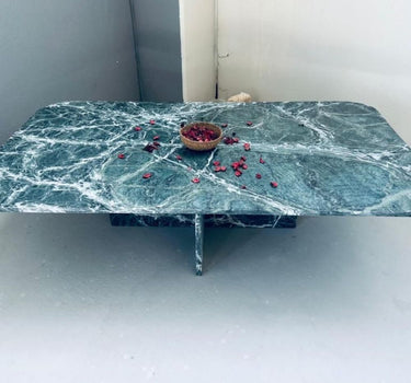 Green Marble Cross Leg Coffee Table